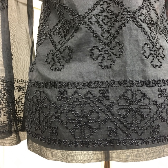 MEGAN PARK black sheer silk beaded collared blouse - Picture 4 of 13